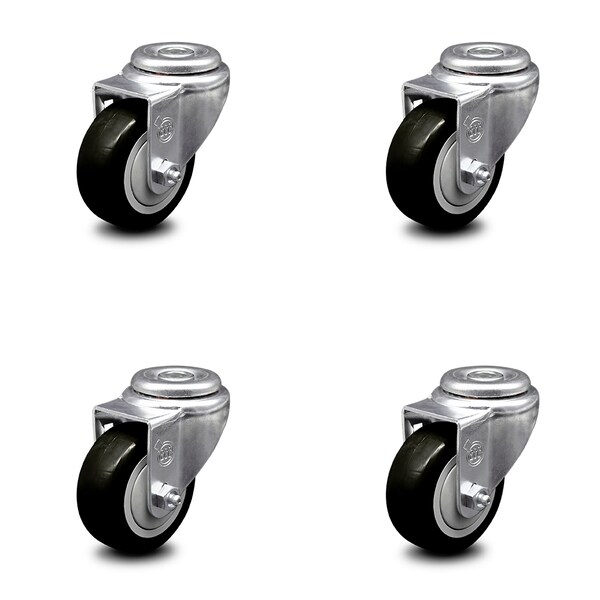 3 Inch Black Polyurethane Wheel Swivel Bolt Hole Caster Set